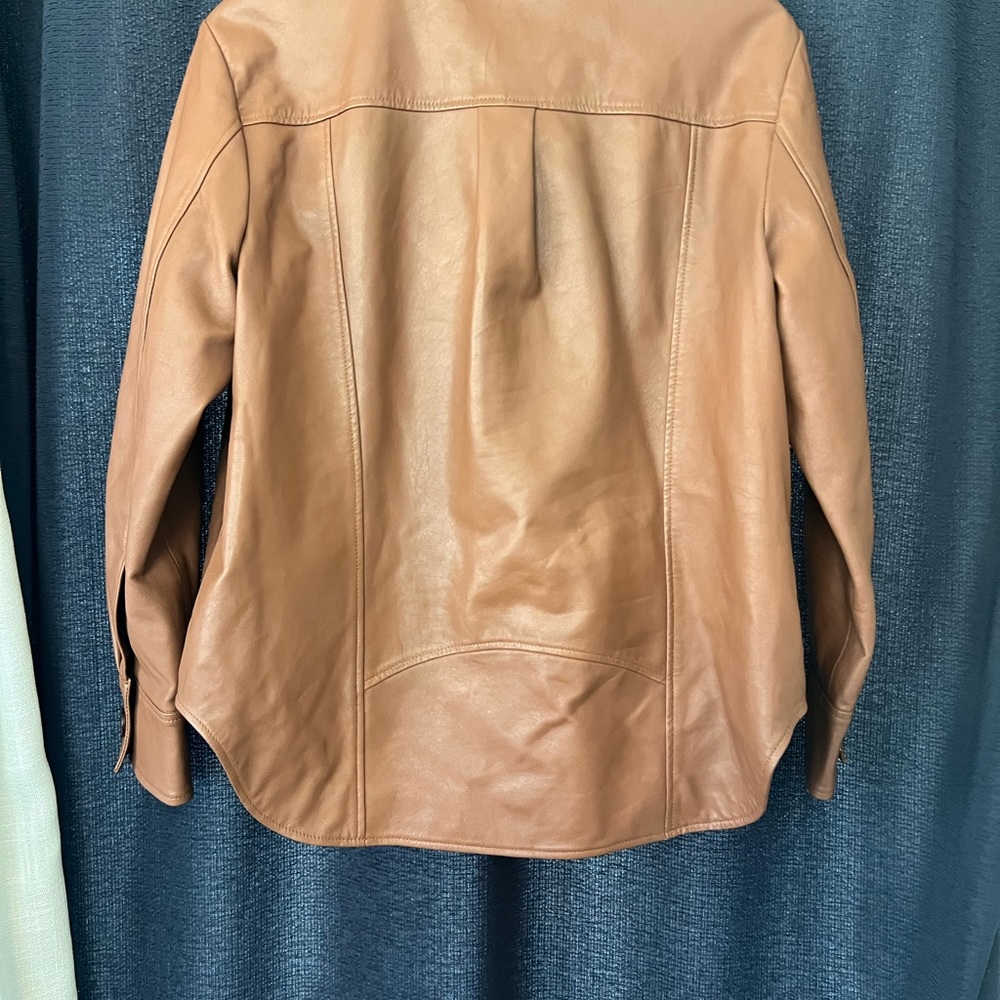 Brown Leather Button-Down Shacket - Picture 9 of 12